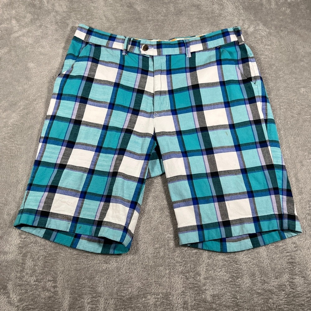 Loudmouth Golf Shorts Mens Size 36 Blue‎ Plaid 10" Inseam Cotton Blend Casual